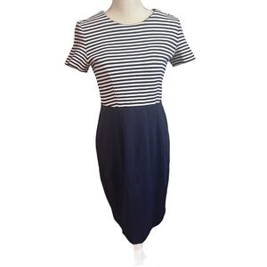 Talbots USA Made Navy White Stripe Top Navy Bottom Jersey Knit Dress Sz 8 Yacht